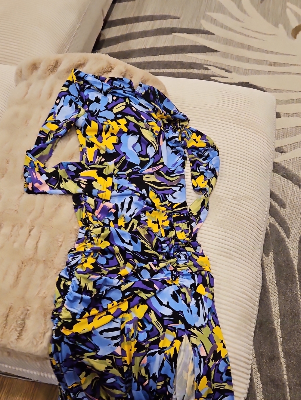 Aqua Floral Abstract Blue & Yellow Women's Dress